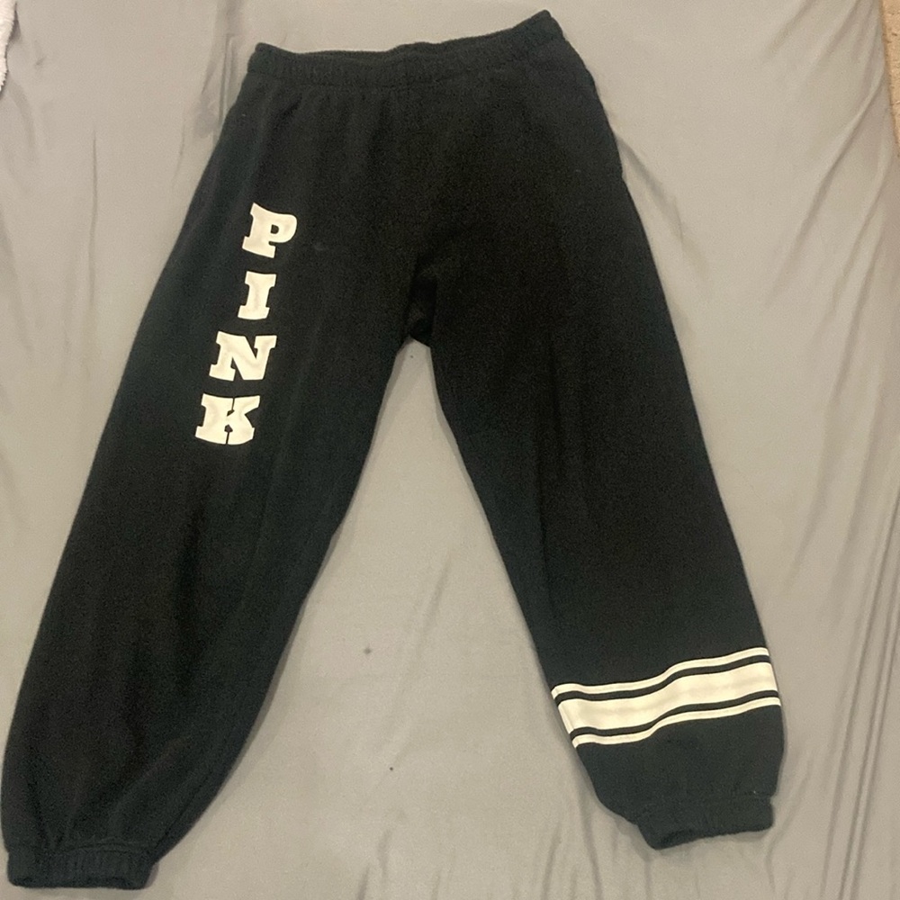 PINK Victoria's Secret Black Sweatpants with Yellow Branding